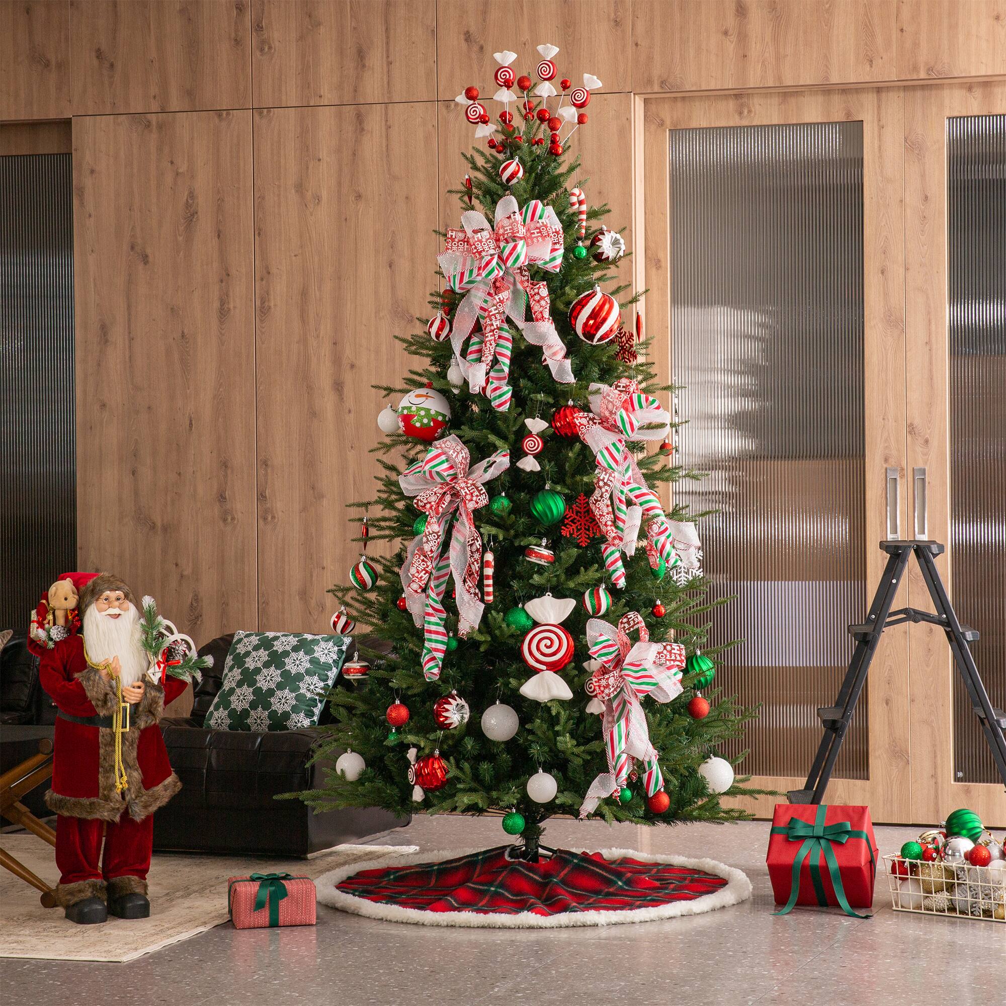 Glitzhome® 48" Red & Black Plaid Reversible Sherpa/Flannel Christmas Tree Skirt